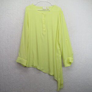 Chicos Shirt Womens Size Extra Large Asymmetrical Yellow Blouse Roll Tab Sleeve‎